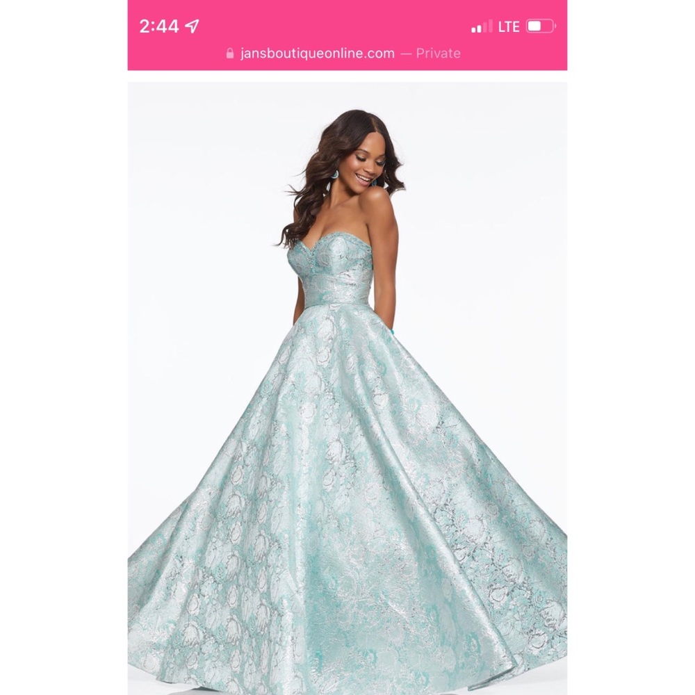 Brand New Aqua Mori Lee Brocade Ballgown/Pageant Gown